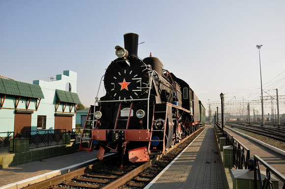 Stuffed steam loco at Omsk station